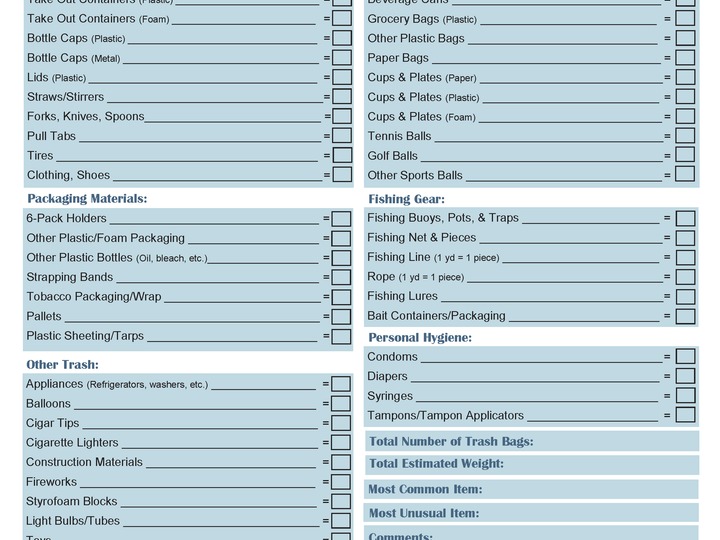 Volunteer Cleanup Tally Form Photo