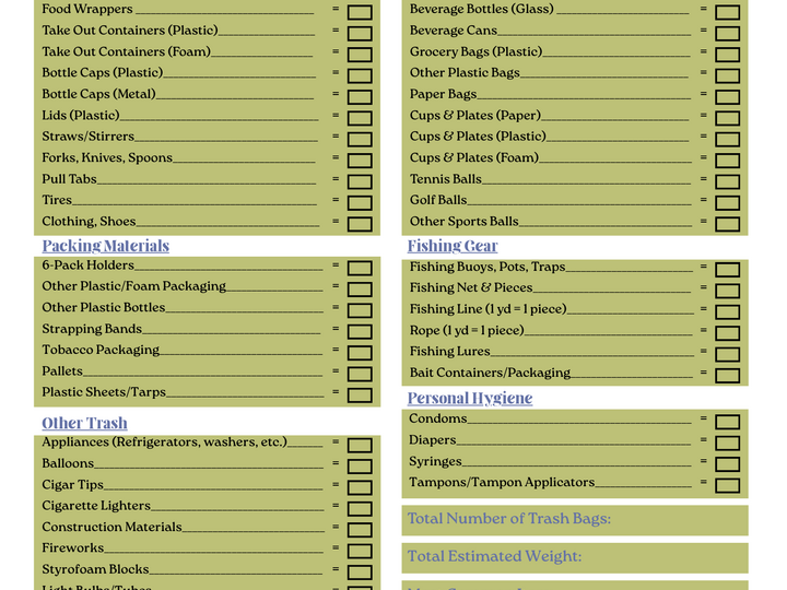 Volunteer Cleanup Tally Form